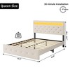 Full Size Bed Frame with Charging Station and LED Lights, Upholstered Bed Frame with Adjustable Headboard - 2 of 4