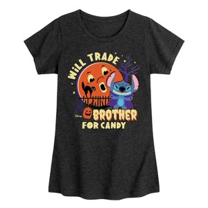 Girls' - Lilo and Stitch - Will Trade Brother for Candy Fitted Short Sleeve Graphic T-Shirt - 1 of 4