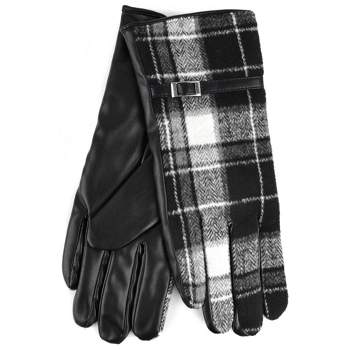 Women's Black And White Plaid Gloves With Fleece Lining And Touch Screen