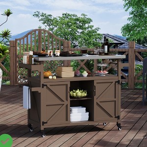 Outdoor Grill Cart w/ Storage Cabinet Movable Outdoor Kitchen Island Prep Stand Station with Stainless Steel Tabletop - 1 of 4
