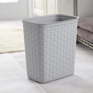 (4 Pack)3.4 Gallon Weave Wastebasket, D¨¦cor Trash Can and Space Efficient Shape, Light Gray - 1 of 3