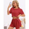 INSPIRE CHIC Women's Short Sleeve Ribbed Knit Side Slits Shorts Pajama Sets 2 Pcs - 3 of 4