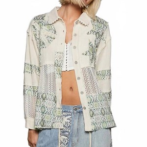 Women's Printed Crochet Patchwork Button-up Shirt - POL - 1 of 4