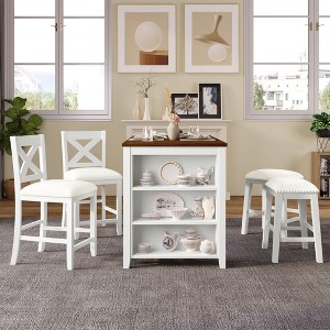 NicBex Dining Room Table Set Morden Kitchen Table with 3 Storage Shelves, 2 Upholstered Chairs and 2 Stools for Dining Room - 1 of 4
