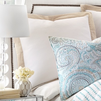 Spruce White and Tan Cotton Euro Shams Set of 2