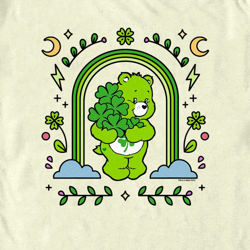 Men's Care Bears St. Patrick's Day Good Luck Bear Green Rainbow Arch T-Shirt, 2 of 5