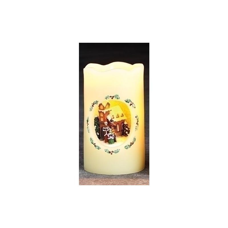 Roman 5" Carolers Scene Flickering Flame-less LED Candle - Ivory White/Brown, 1 of 2