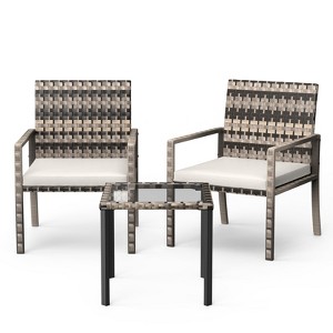 Whizmax  3 Pieces Patio Furniture Set, Indoor/Outdoor Rattan Sectional Sofa Conversation Bistro Set for Garden Balcony Backyard Porch Lawn - 1 of 4