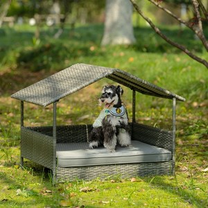 Dog Bed, Pet Bed, Pet Enclosures, Pet Outdoor Furniture, Pet Patio Furniture, Seasonal PE Wicker Pet Furniture, Dog Bed With Canopy - 1 of 4