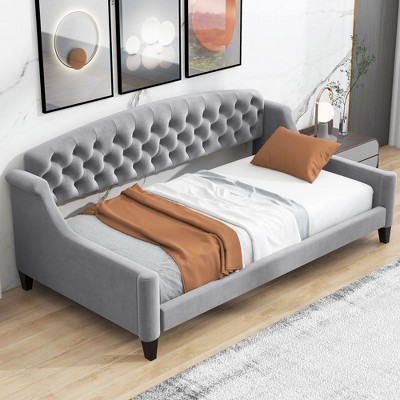 NicBex Modern Luxury Twin/Full Size Tufted Button Daybed Frame for Bedroom,Living Room,Apartment,Beige