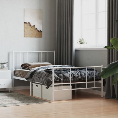vidaXL Metal Bed Frame with Headboard and Footboard White 39.4 in.x74.8 in. Twin