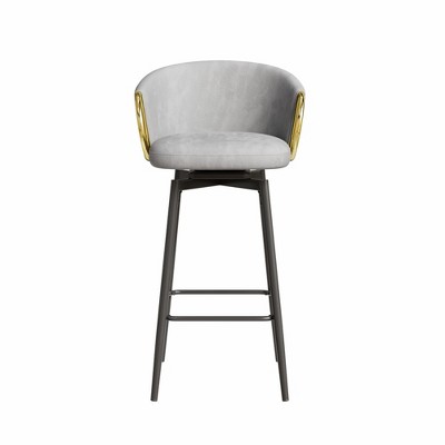 Lirago Set of 4 Gray Velvet Swivel Bar Stools-30" Modern High Back Chairs with Black Accents for Home & Commercial Use