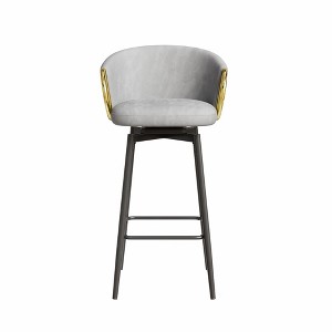 Lirago Set of 2 Gray Velvet Swivel Bar Stools-30" Modern High Back Chairs with Black Accents for Home & Commercial Use - 1 of 4
