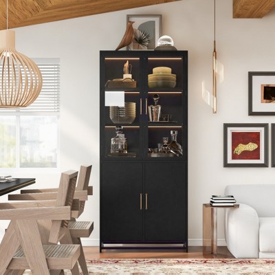 76.75'' LED Lighted Display Cabinet with Double Glass Doors, Steel Curio Storage Cabinet with Glass for Collectibles,Office-Maison Boucle