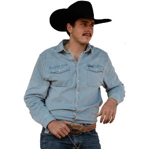 Burlebo Men's Denim Pearl Snap Light Washed Long Sleeve Shirt - 1 of 3