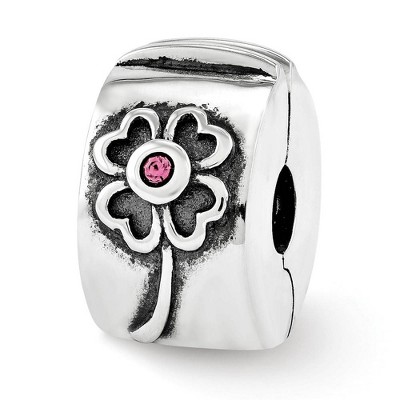 Black Bow Jewelry Sterling Silver with Pink Crystals Hinged Flower Clip Bead Charm