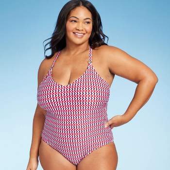 Women's Wide Ribbed Ring Medium Coverage One Piece Swimsuit - Kona Sol™ Multi Red
