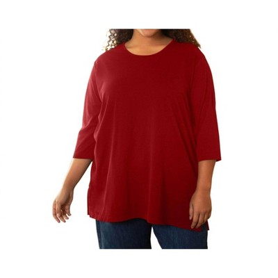 Women's Cotton U-Neck 3/4 Sleeve Tee - Plus - On The Plus Side