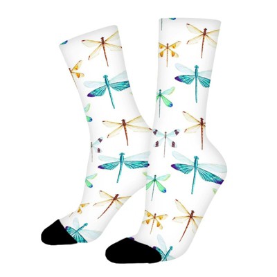 Bright Dragonfly Women Printed Crew Socks Funny Funky Socks Soft Polyester Novelty Gifts for Artists Men