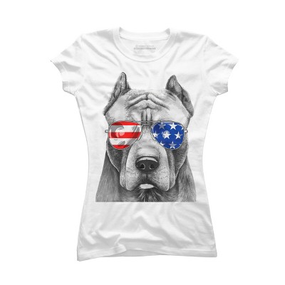 Junior's Design By Humans American Pitbull With Sunglasses By T-Shirt