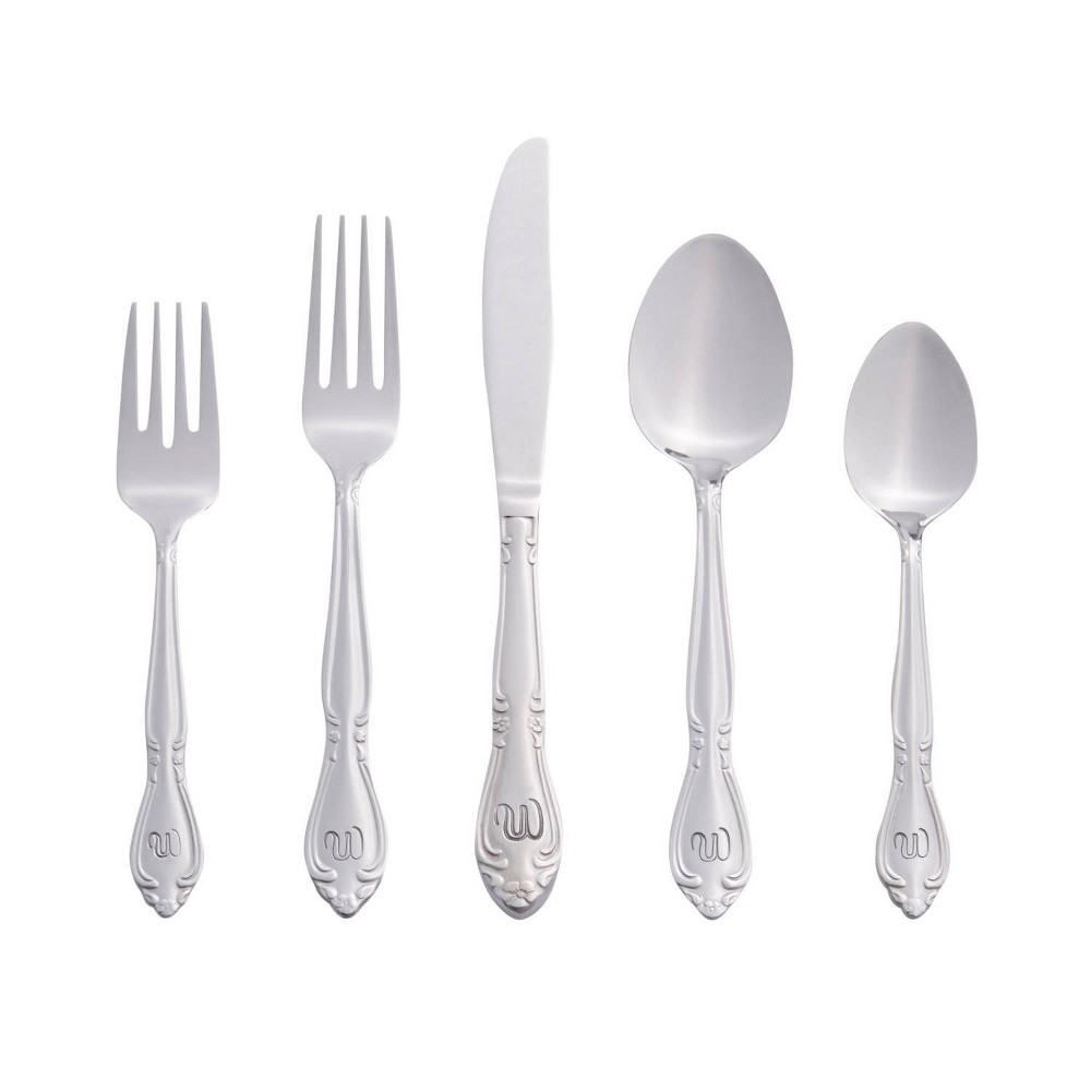 RiverRidge 46pc Personalized Rose Pattern Silverware Set W Impress family and dinner guests with this RiverRidge 46pc Monogram Rose Silverware Set A-Z. Each piece is permanently stamped with the letter of your choice. The heavy gauge stainless steel flatware has a polished mirror finish and is durable for daily use. Its traditional shape and flower blossom design will coordinate with any table setting. These pieces make a great gift for weddings or holidays. Color: One Color.