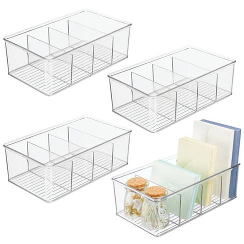 mDesign Plastic Storage Bin Box Container with Lid - Built-In Handles -  Organization for Pens, Pencils, or Work Supplies in Home Office, Cabinet,  or