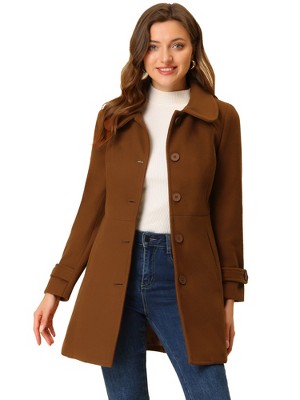 Allegra K Women's Peter Pan Collar Single Breasted Outwear Winter Buttoned Long Coat