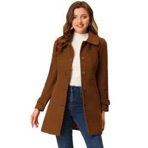 Allegra K Women's Peter Pan Collar Single Breasted Outwear Winter Buttoned Long Coat - 1 of 4