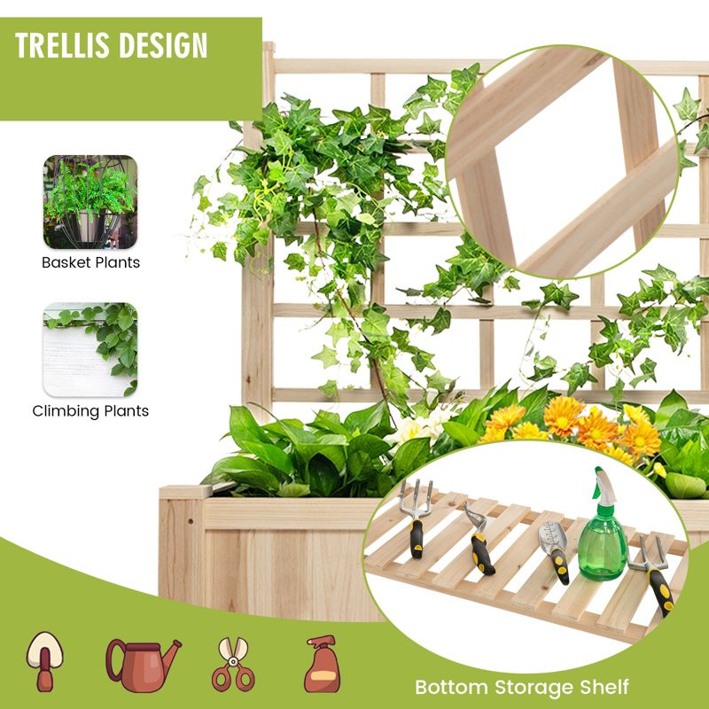 Tangkula Raised Garden Bed with Trellis 48x23x63 Inch Elevated Planter Box with Bed Liner Bottom Storage Shelf, 4 of 11