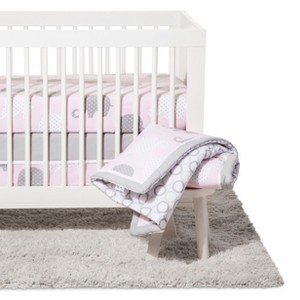 NoJo Crib Bedding Set 8pc - Elephant Dream - Pink/Gray