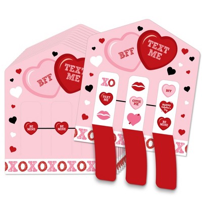 Big Dot of Happiness Conversation Hearts - Valentine’s Day Party Game Pickle Cards - Pull Tabs 3-in-a-Row - Set of 12