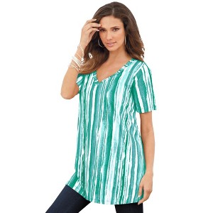 Roaman's Women's Plus Size Studded Tie Dye Tunic - 1 of 4