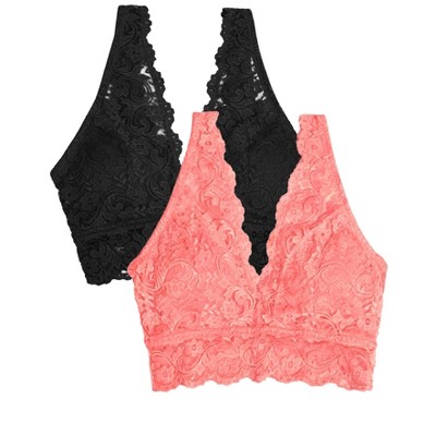 Smart & Sexy Full Figure Signature Lace Deep V Bralette 2 Pack  Anthracite/black Hue Xl : Target