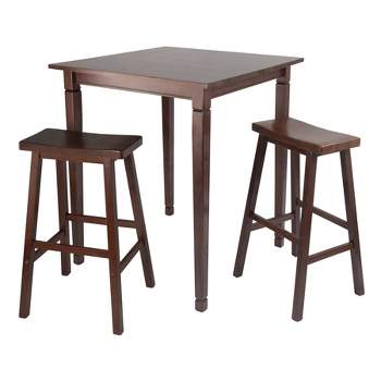 3pc Kingsgate Counter Height Dining Set with Saddle Seat Walnut - Winsome