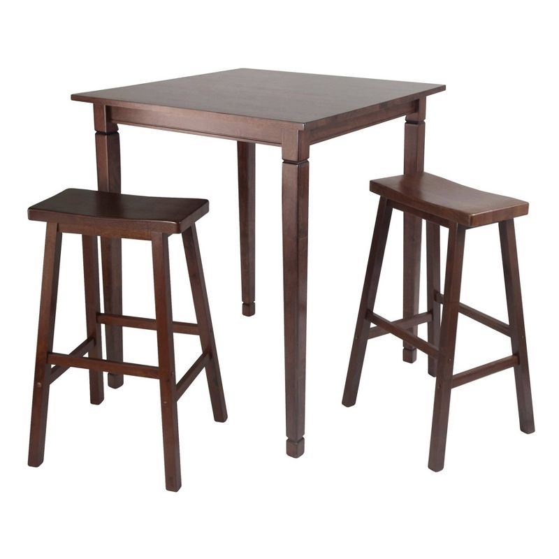 3pc Kingsgate Counter Height Dining Set with Saddle Seat Walnut - Winsome, 1 of 5