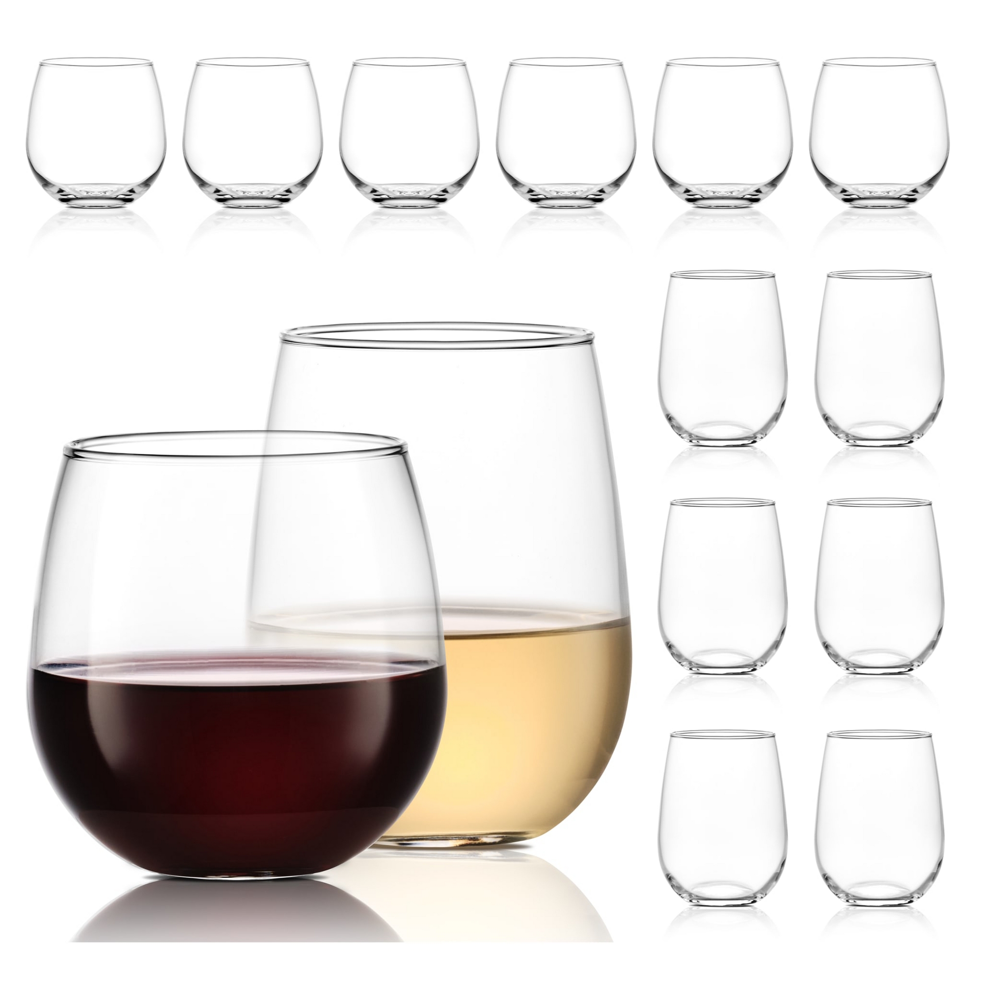 Libbey Stemless 12 Piece Wine Glass Party Set for Red and White Wines