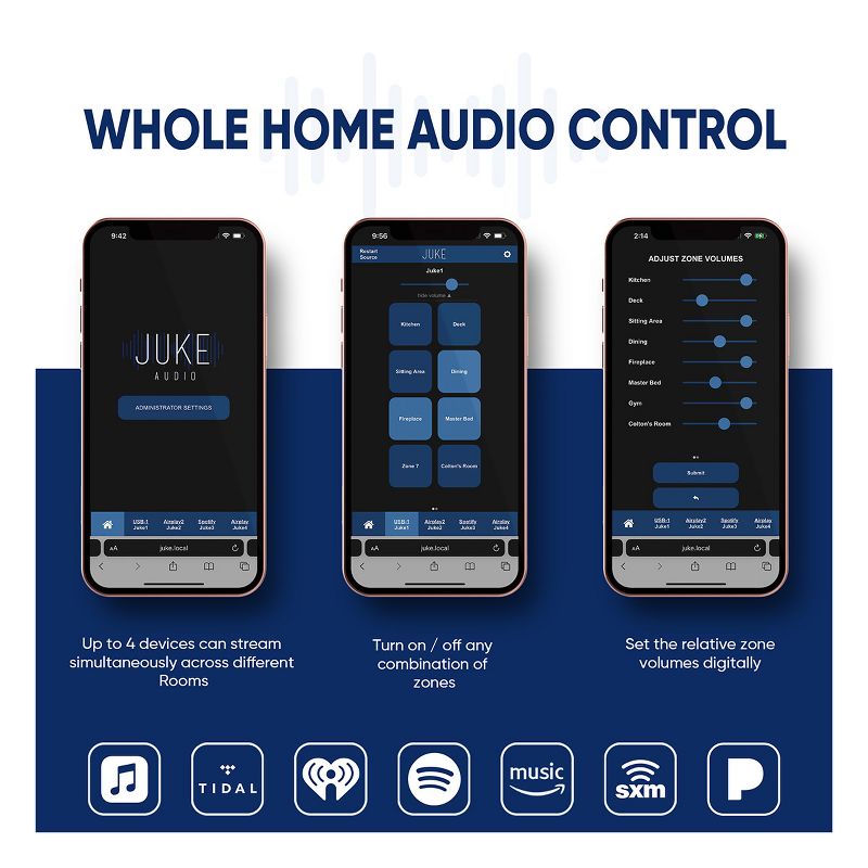Juke Audio Juke-8 8 Zone Multi-Room Audio Amplifier with Airplay 2, Spotify Connect, & DLNA, 2 of 13
