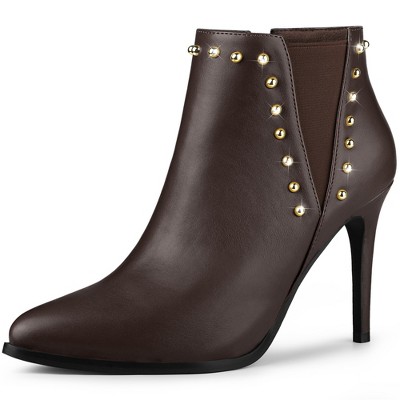 Allegra K Women's Pointed Toe Side Zip Stiletto High Heel Ankle Boots