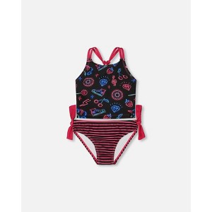 Deux par Deux Girl Printed Two-Piece Swimsuit Black and Blue and Pink Items - 11-12 Years - 1 of 4