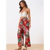 Allegra K Women's Tropical Floral Casual Elastic Waist Wide Leg Palazzo Pants - 2 of 4