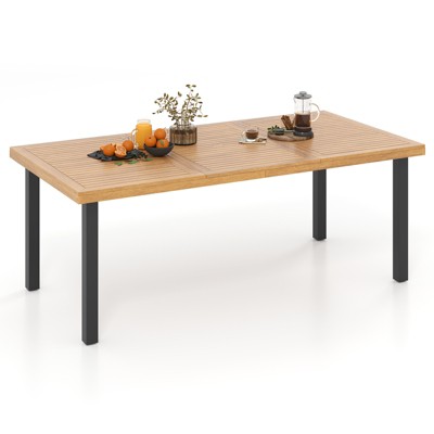 Tangkula Acacia Wood Dining Table for 8 People, 79" Large Rectangular Patio Table with Built-in Umbrella Hole