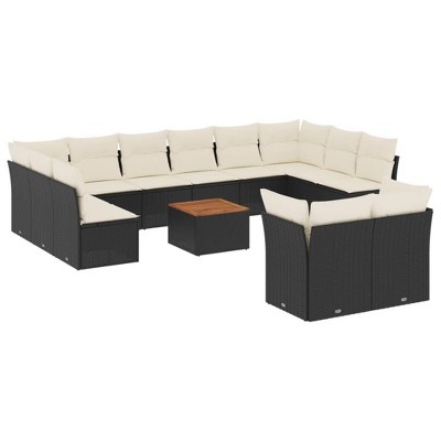 vidaXL Patio Sofa Set with Cushions Outdoor Furniture 13 Piece Poly Rattan - Black and Cream