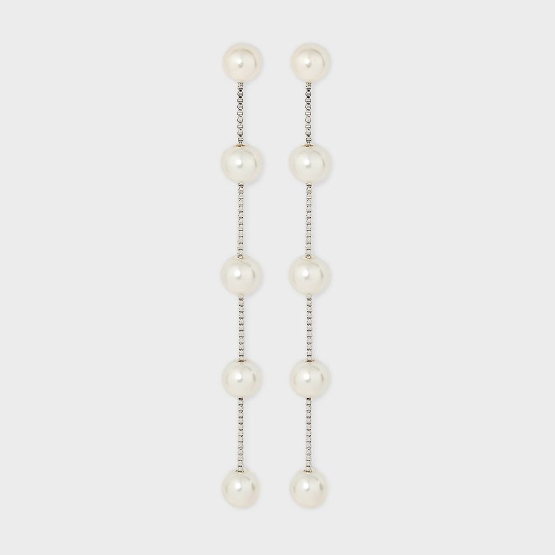 Linear Pearl Drop Earrings - Silver, 1 of 3