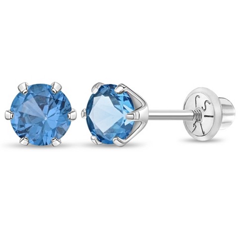 Girls' Classic Solitaire Screw Back 14k Gold Earrings - Blue - In Season  Jewelry