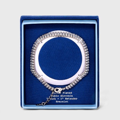 Silver Plated Baguette Cubic Zirconia Tennis Bracelet