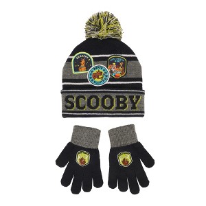 Scooby Doo Super Sleuth Badges Youth 2-Piece Knit Beanie & Gloves Set - 1 of 4
