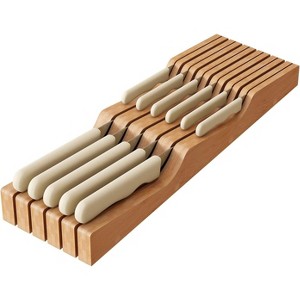 Attop In-Drawer Knife Block Organizer - Bamboo Wood Drawer Knife Organizer-Protecting Knife Organizer Block (Not Included) (Natural, 11 Knives Dock) - 1 of 4