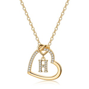 Turandoss 18K Gold Heart Initial Necklace for Women Girls, Dainty Zircon Pendant Necklace, Birthday Gifts for Women Girls, Gold Jewelry, 20+2.5In - 1 of 4