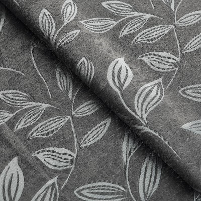Nickel Black Polyester Botanical Leaves Blackout Curtain Panels, 26"x84"