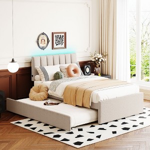 Whisen Twin Size Teddy Fleece Platform Bed with Upholstered, Pull-Out Trundle and Plush Fabric, Easy Assembly - 1 of 4
